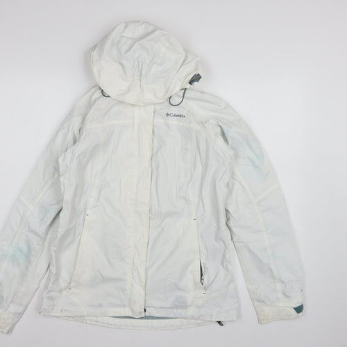 Columbia Women’s White Small Ski Jacket Hooded Waterproof Nylon
