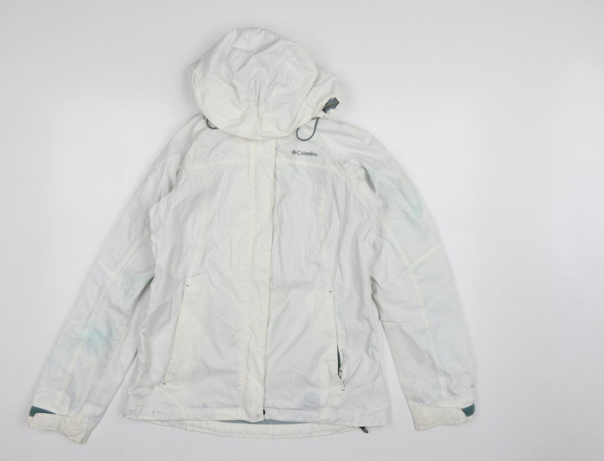Columbia Women’s White Small Ski Jacket Hooded Waterproof Nylon
