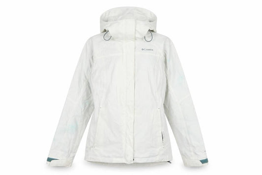 Columbia Women’s White Small Ski Jacket Hooded Waterproof Nylon