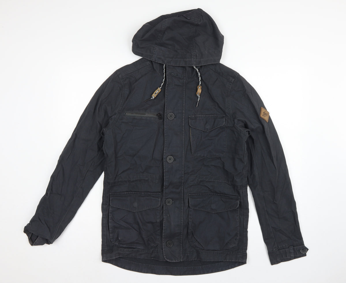 O'Neill Men's Black S Adventure Hooded Military Jacket Cotton Hyperdry