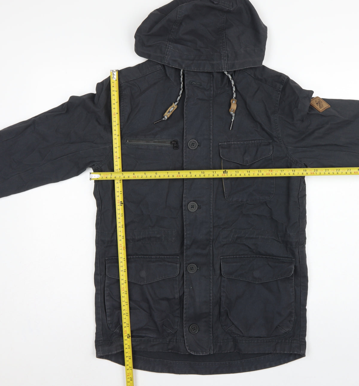 O'Neill Men's Black S Adventure Hooded Military Jacket Cotton Hyperdry