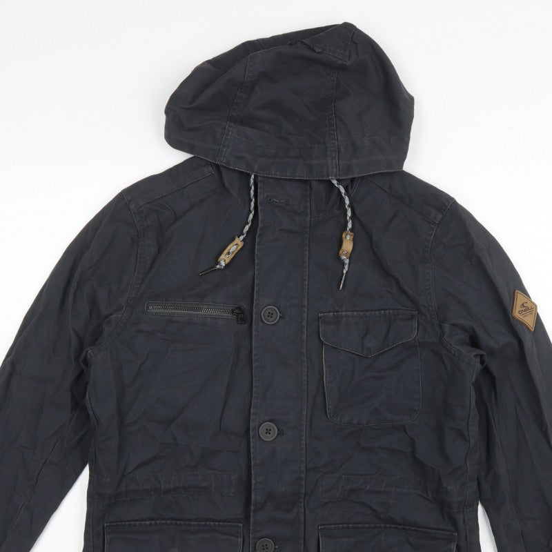 O'Neill Men's Black S Adventure Hooded Military Jacket Cotton Hyperdry