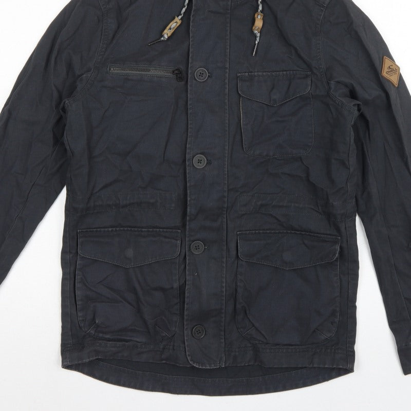 O'Neill Men's Black S Adventure Hooded Military Jacket Cotton Hyperdry