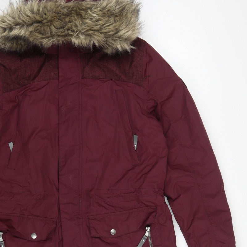 DLX Men’s Burgundy L Waterproof Hooded Parka Faux Fur Trim Coat