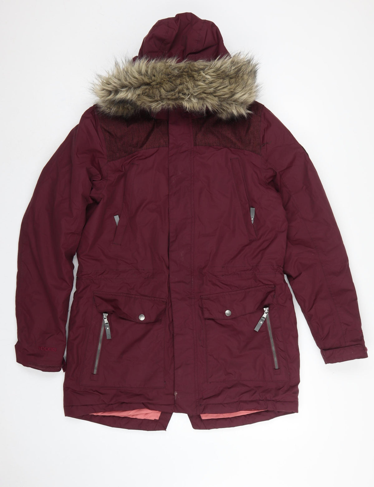 DLX Men’s Burgundy L Waterproof Hooded Parka Faux Fur Trim Coat