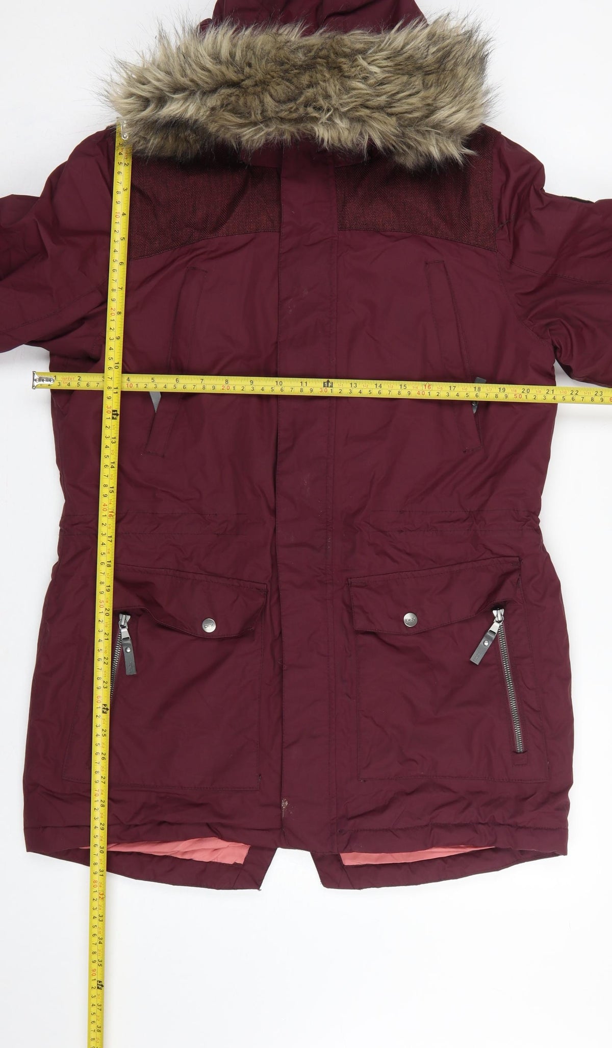 DLX Men’s Burgundy L Waterproof Hooded Parka Faux Fur Trim Coat