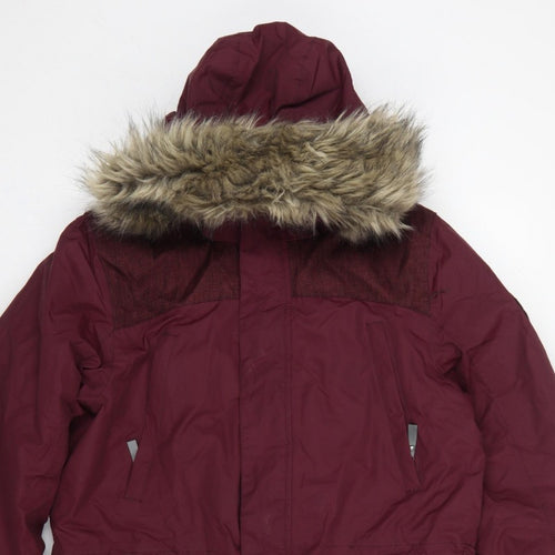 DLX Men’s Burgundy L Waterproof Hooded Parka Faux Fur Trim Coat