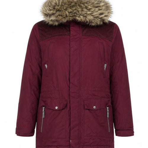 DLX Men’s Burgundy L Waterproof Hooded Parka Faux Fur Trim Coat