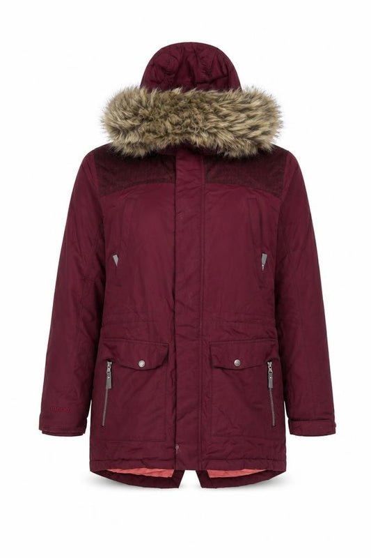 DLX Men’s Burgundy L Waterproof Hooded Parka Faux Fur Trim Coat