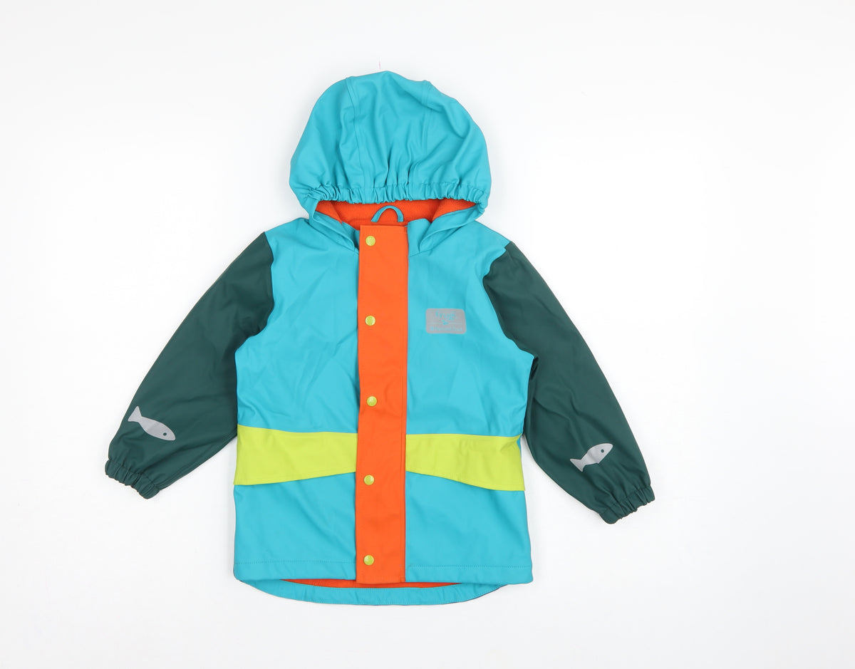 Frugi Boys Multicoloured 3-4 Years Hooded Fleece-Lined Rain Jacket