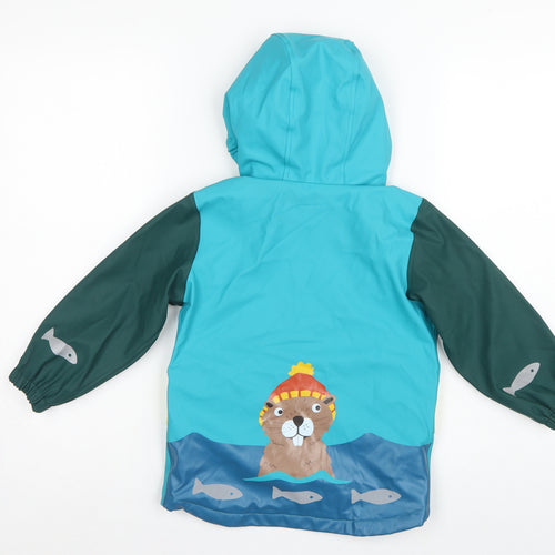 Frugi Boys Multicoloured 3-4 Years Hooded Fleece-Lined Rain Jacket