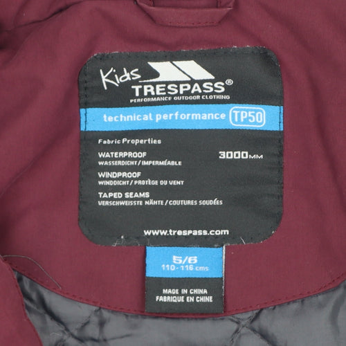 Trespass Girls Red 5-6 Years Parka Coat Hooded Waterproof Insulated