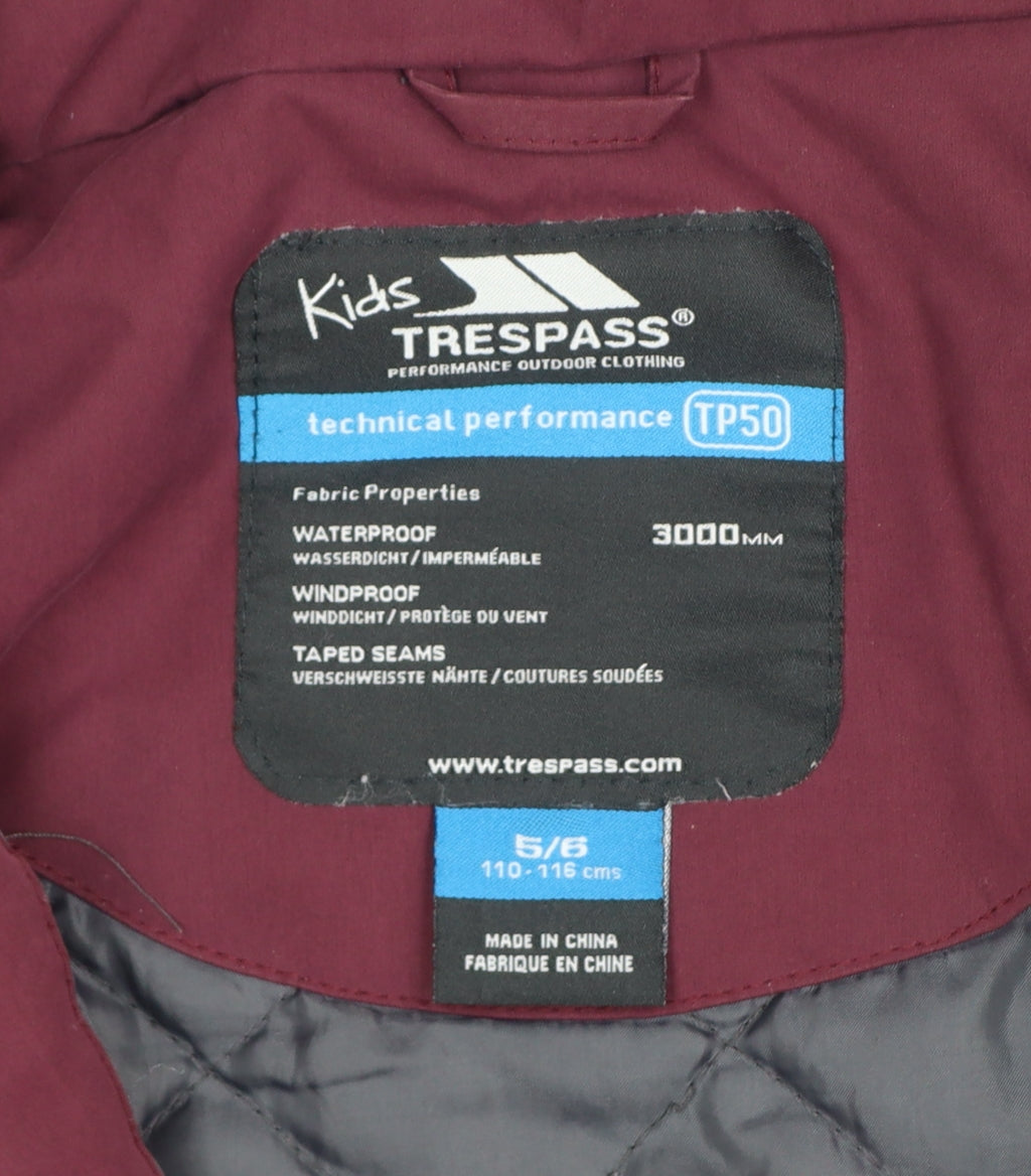 Trespass Girls Red 5-6 Years Parka Coat Hooded Waterproof Insulated