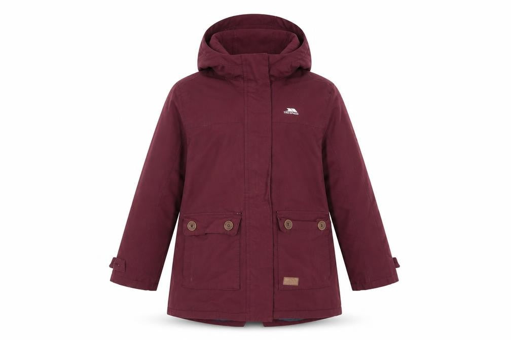 Trespass Girls Red 5-6 Years Parka Coat Hooded Waterproof Insulated