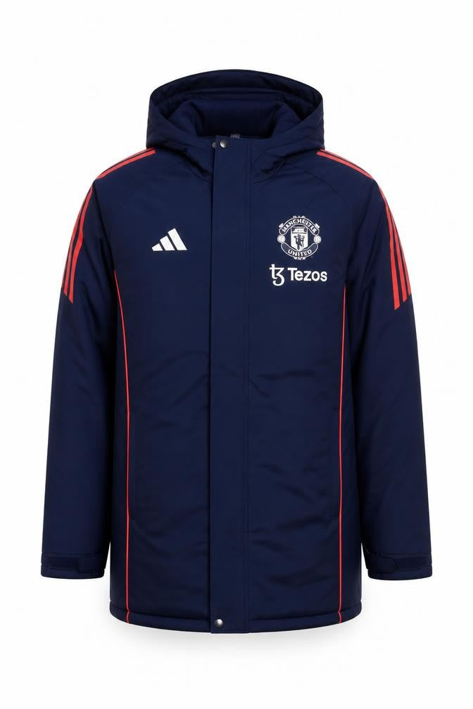 Adidas Men Blue S Manchester United Tezos Hooded Long Parka Jacket