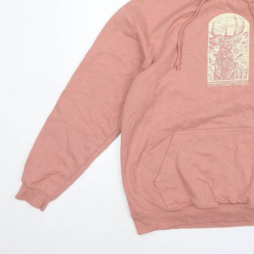 Bearhug Men Pink L Pullover Hoodie Deer Graphic Print Pocket