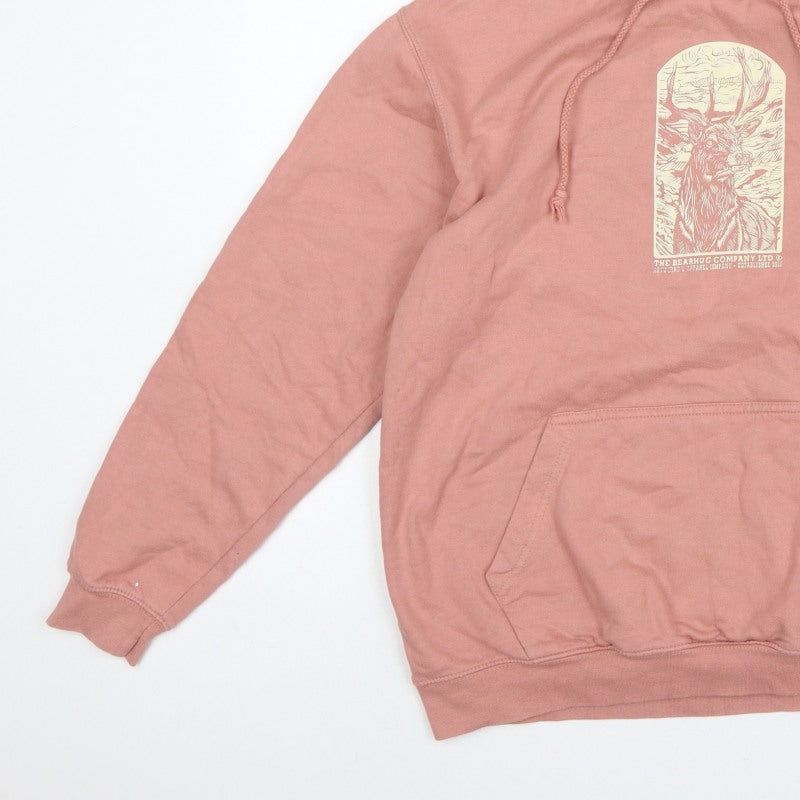 Bearhug Men Pink L Pullover Hoodie Deer Graphic Print Pocket