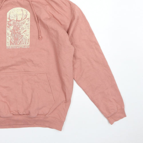 Bearhug Men Pink L Pullover Hoodie Deer Graphic Print Pocket