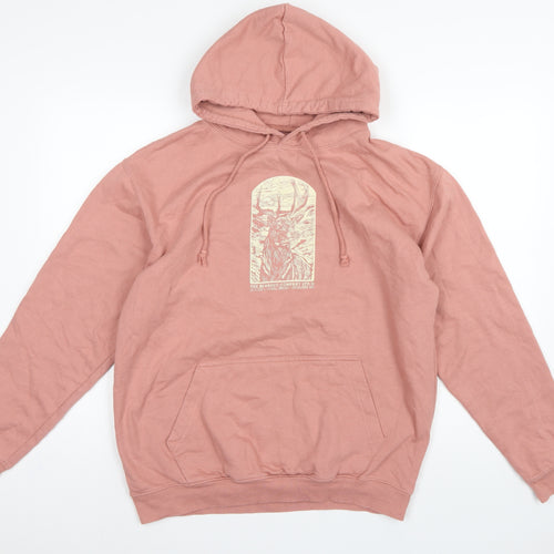 Bearhug Men Pink L Pullover Hoodie Deer Graphic Print Pocket