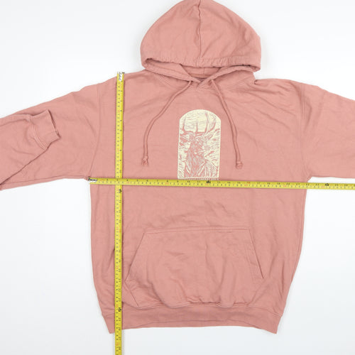 Bearhug Men Pink L Pullover Hoodie Deer Graphic Print Pocket