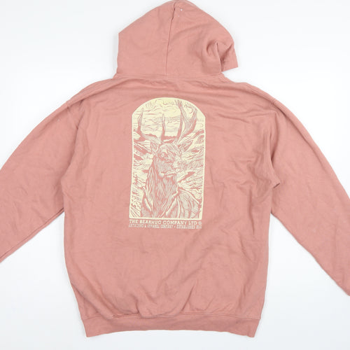 Bearhug Men Pink L Pullover Hoodie Deer Graphic Print Pocket