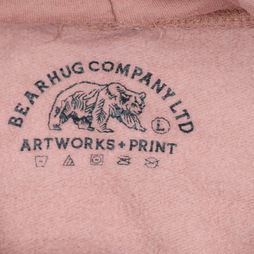 Bearhug Men Pink L Pullover Hoodie Deer Graphic Print Pocket