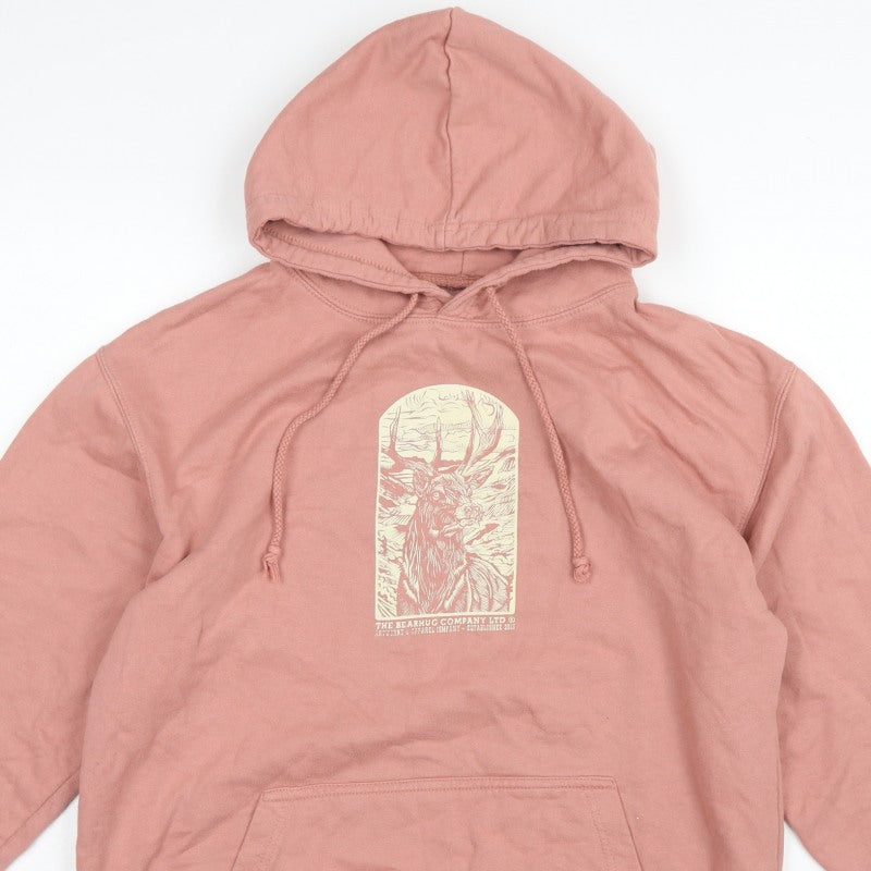Bearhug Men Pink L Pullover Hoodie Deer Graphic Print Pocket