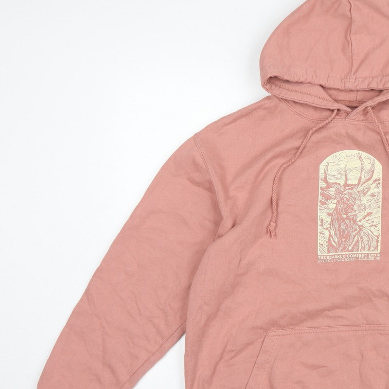 Bearhug Men Pink L Pullover Hoodie Deer Graphic Print Pocket