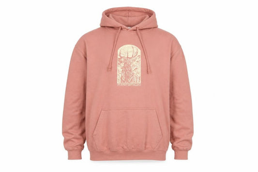 Bearhug Men Pink L Pullover Hoodie Deer Graphic Print Pocket