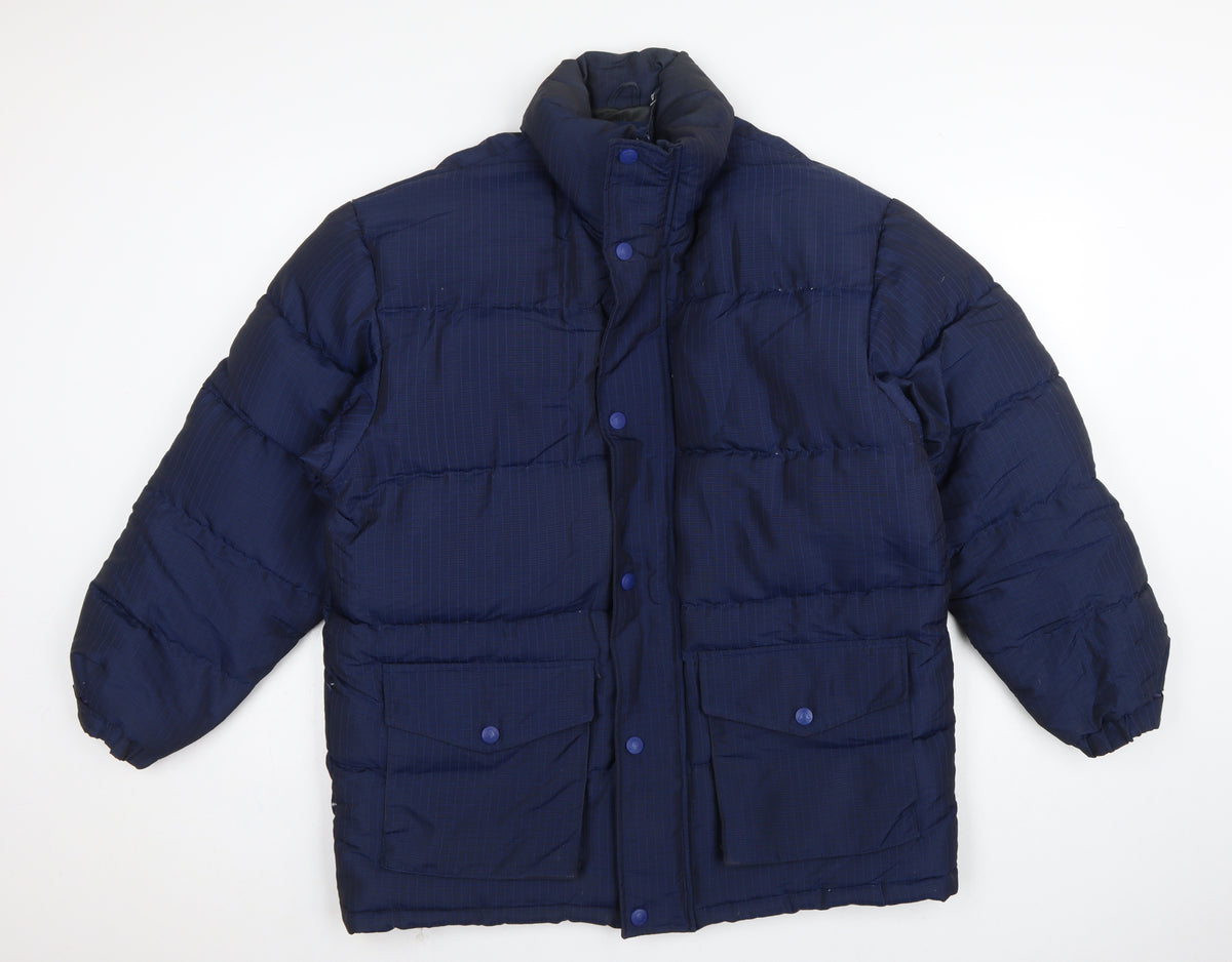 Back view of Atlantic Sport Men's Blue Small Puffer Jacket Quilted Down Insulated