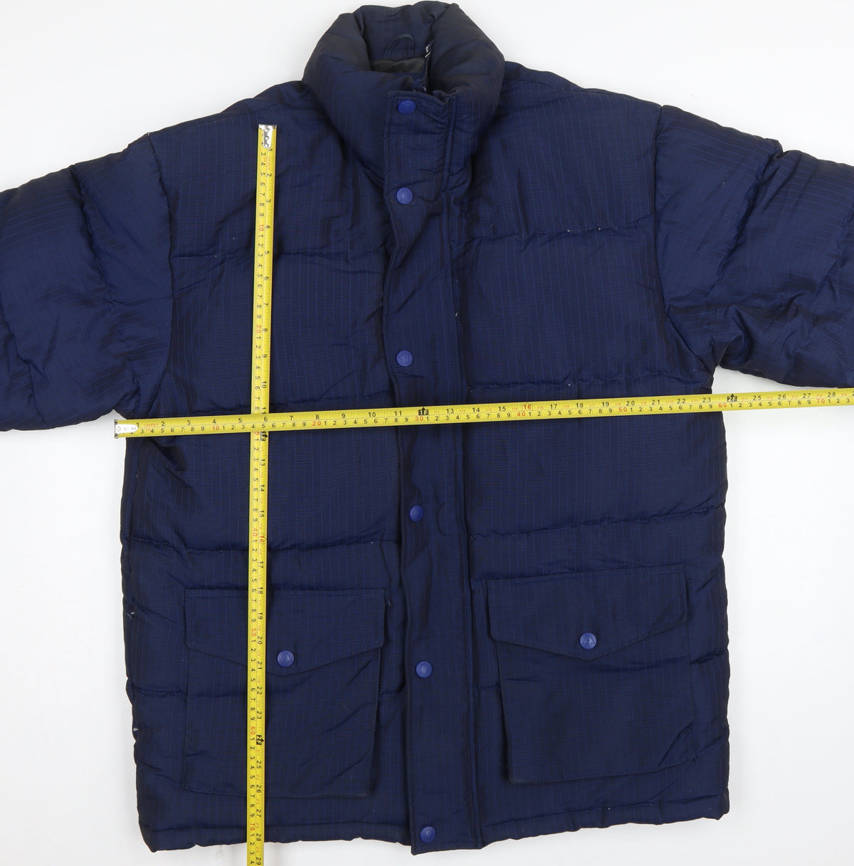 Close-up detail of Atlantic Sport Men's Blue Small Puffer Jacket Quilted Down Insulated