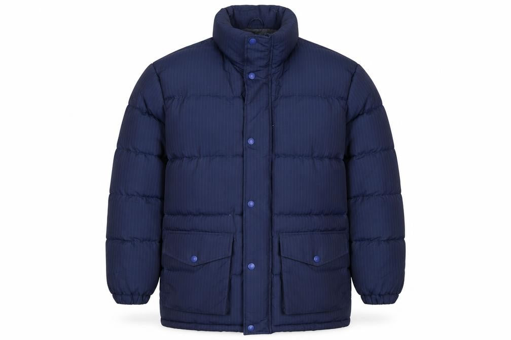 Front view of Atlantic Sport Men's Blue Small Puffer Jacket Quilted Down Insulated