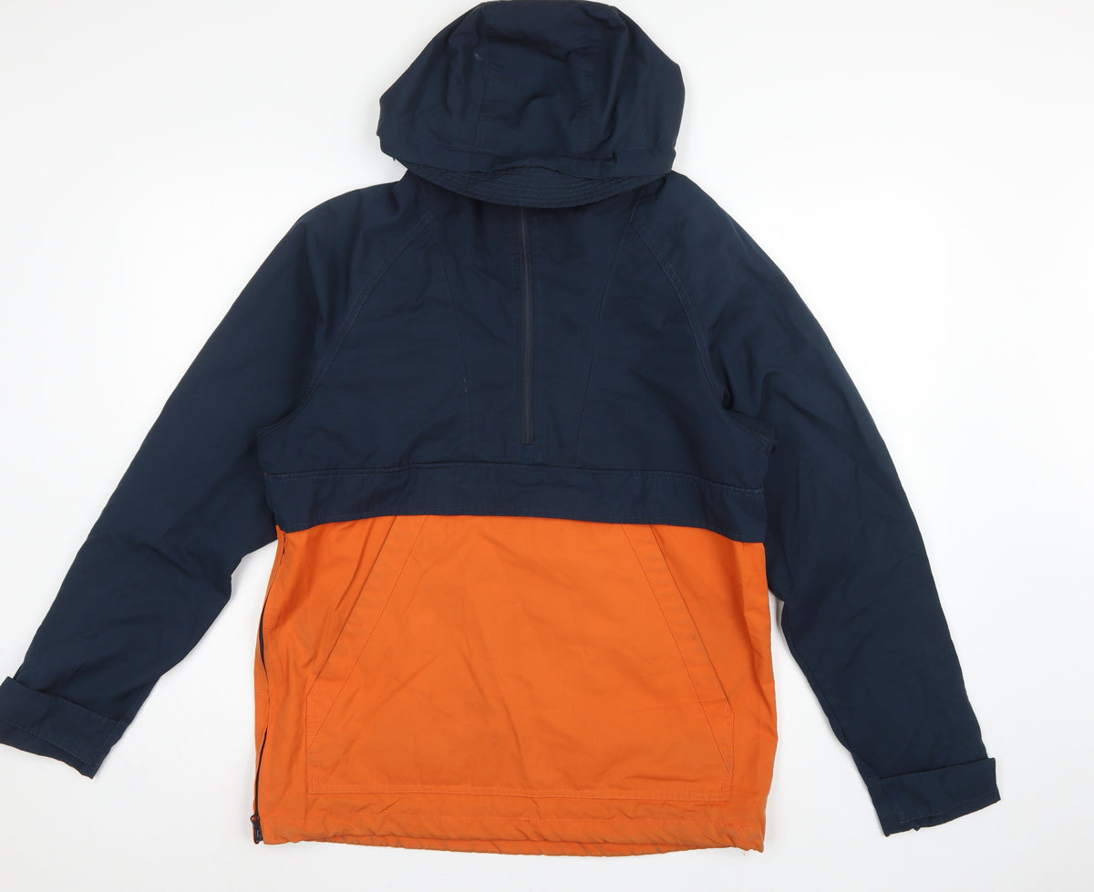 H&M LOGG Men's Navy Orange S Hooded 1/4 Zip Anorak Jacket
