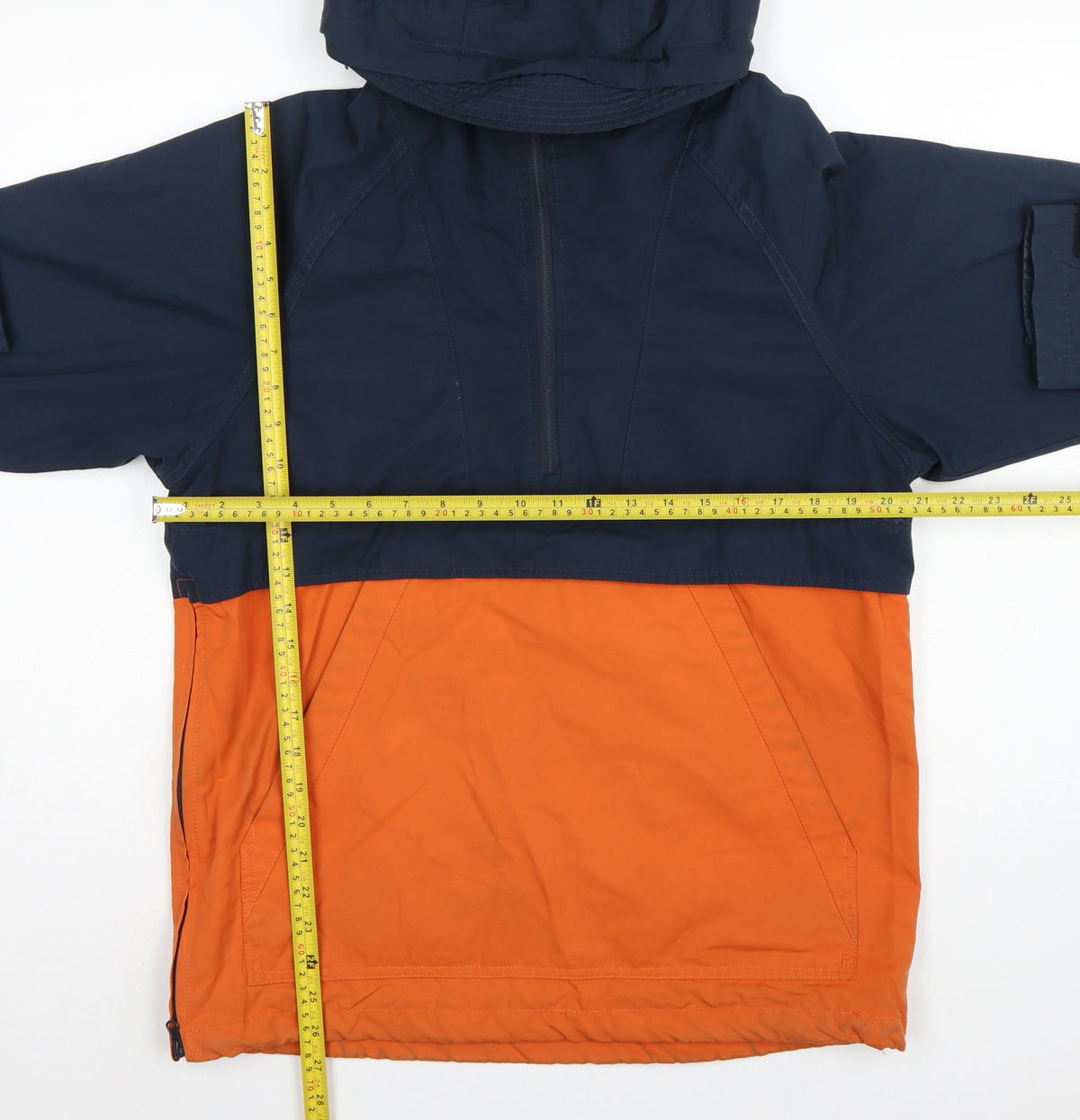 H&M LOGG Men's Navy Orange S Hooded 1/4 Zip Anorak Jacket