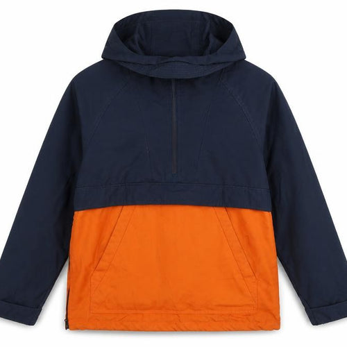 H&M LOGG Men's Navy Orange S Hooded 1/4 Zip Anorak Jacket