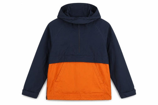 H&M LOGG Men's Navy Orange S Hooded 1/4 Zip Anorak Jacket