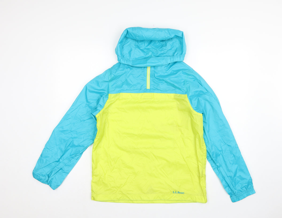 L.L.Bean Teens Blue Yellow L 14-16 Hooded Anorak Jacket