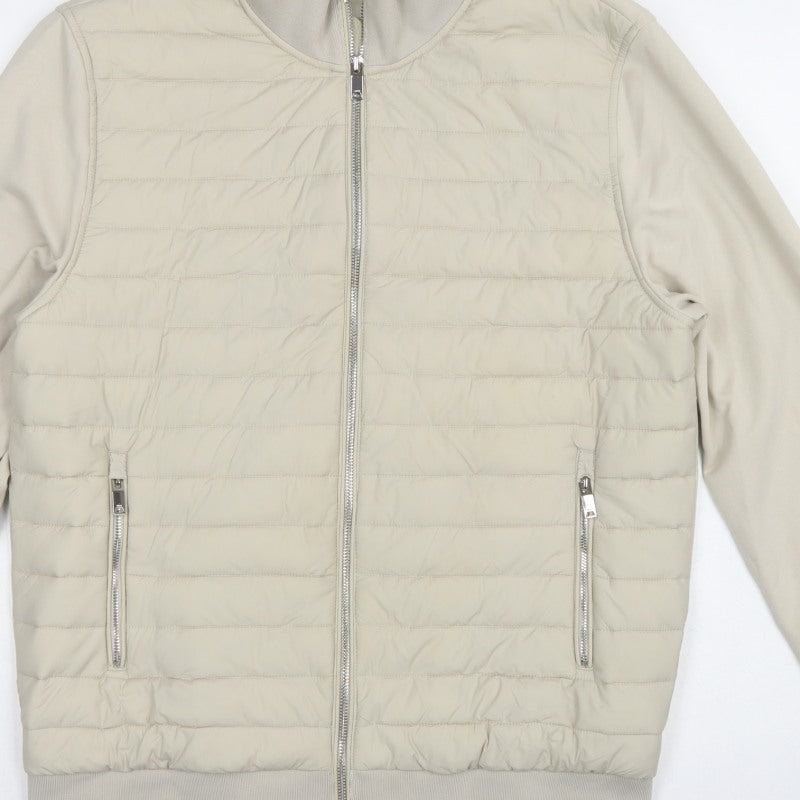 Reiss Men’s Beige L Quilted Padded Bomber Jacket Full Zip