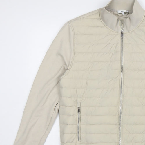 Reiss Men’s Beige L Quilted Padded Bomber Jacket Full Zip