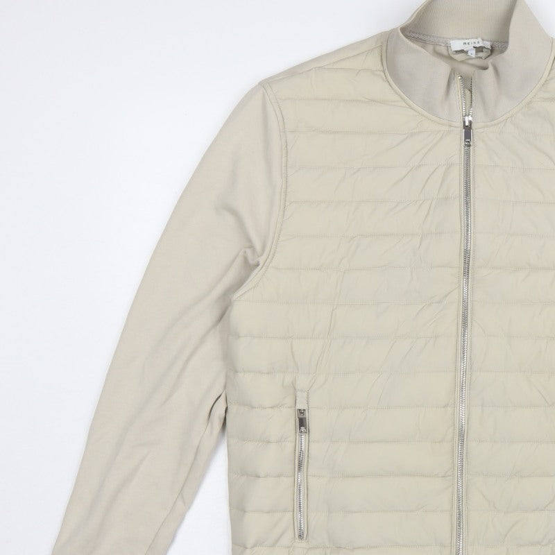 Reiss Men’s Beige L Quilted Padded Bomber Jacket Full Zip