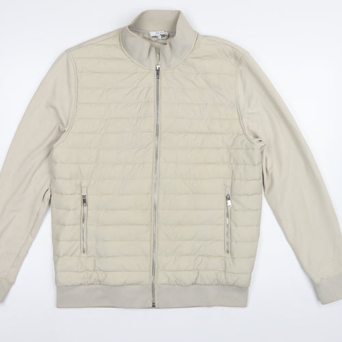 Reiss Men’s Beige L Quilted Padded Bomber Jacket Full Zip