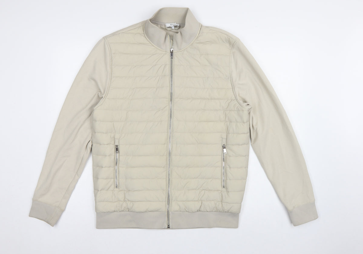 Reiss Men’s Beige L Quilted Padded Bomber Jacket Full Zip