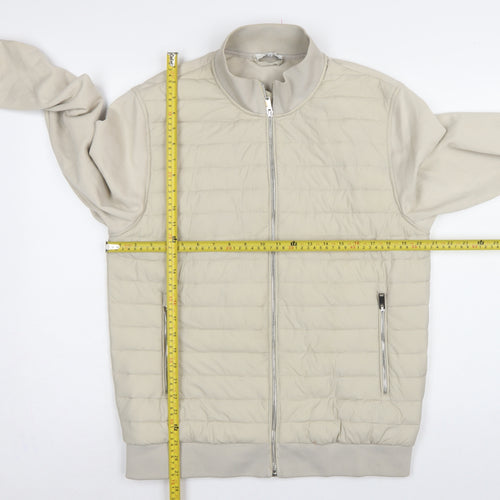 Reiss Men’s Beige L Quilted Padded Bomber Jacket Full Zip