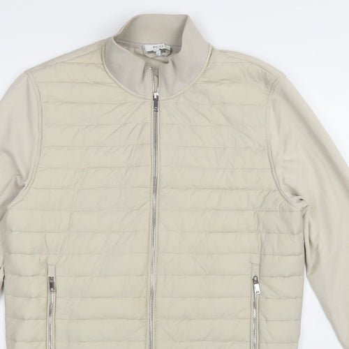 Reiss Men’s Beige L Quilted Padded Bomber Jacket Full Zip