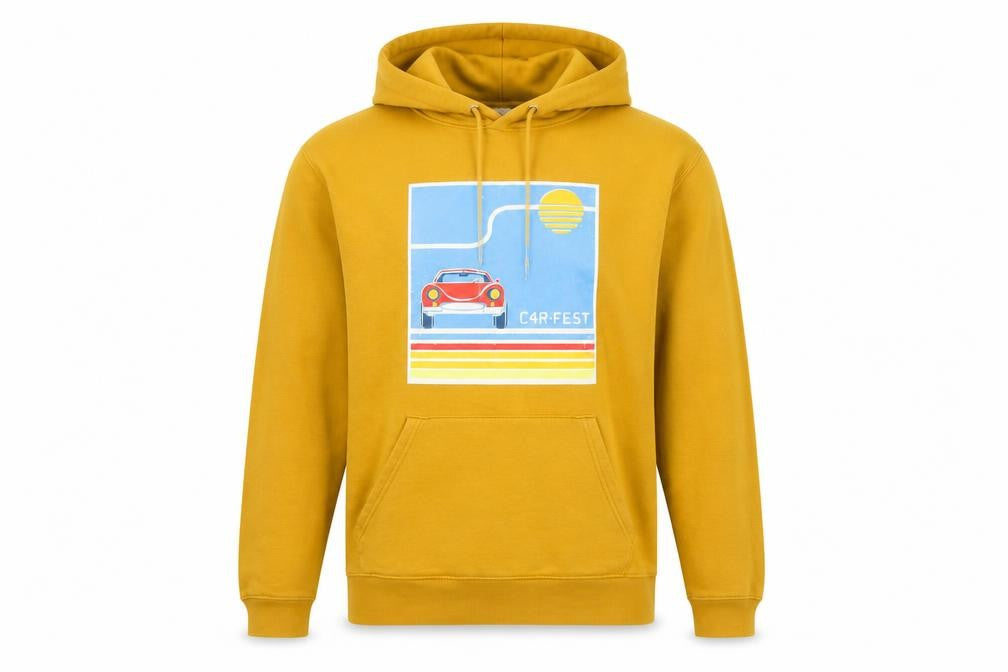 Stanley/Stella Men Yellow M Pullover Hoodie Retro Car Graphic
