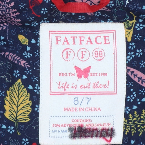 FatFace Girls Red Puffer Gilet 6-7 Years Hooded Faux Fur Trim
