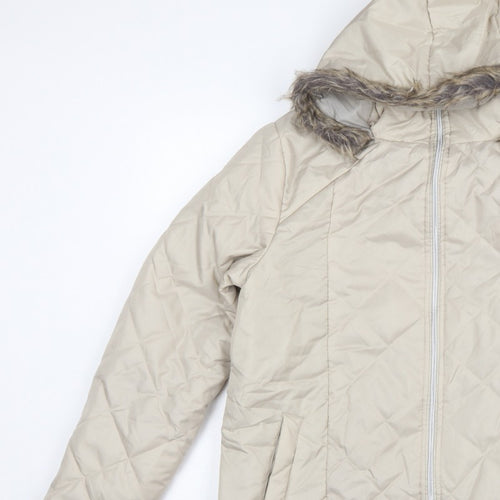 Anne de Lancay Women’s Beige M Hooded Faux Fur Puffer Coat
