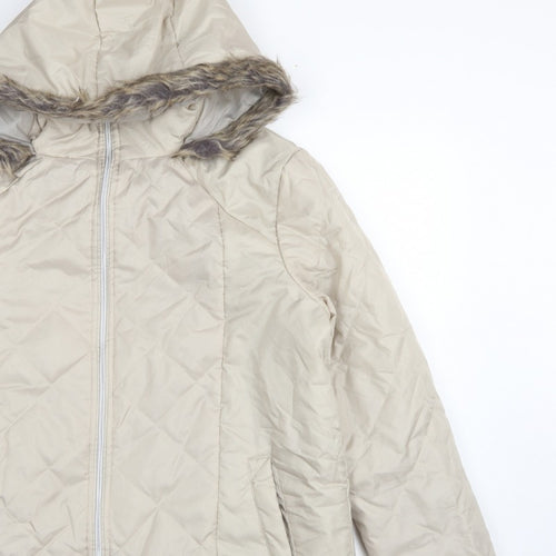 Anne de Lancay Women’s Beige M Hooded Faux Fur Puffer Coat