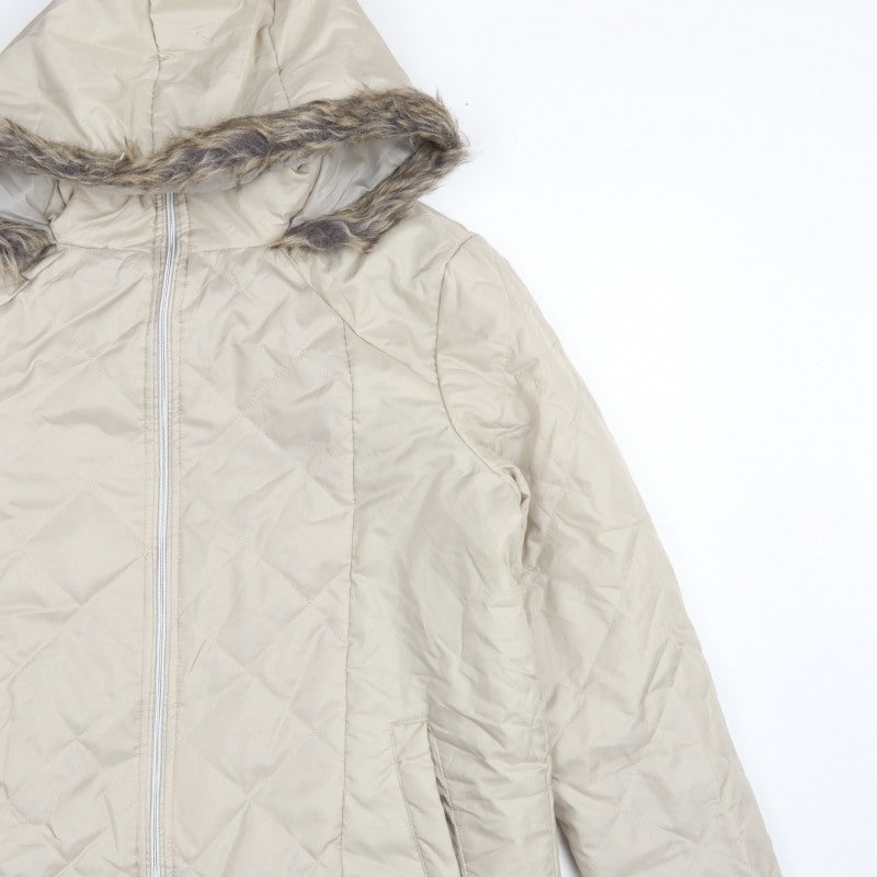 Anne de Lancay Women’s Beige M Hooded Faux Fur Puffer Coat