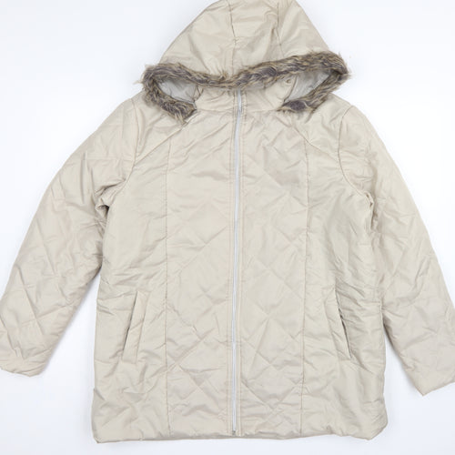 Anne de Lancay Women’s Beige M Hooded Faux Fur Puffer Coat